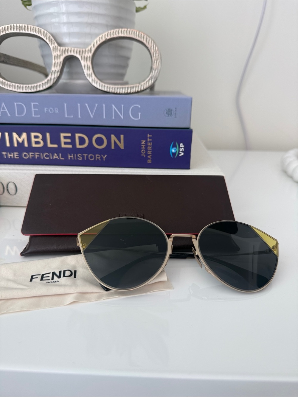Fendi Gold-Tone Frame Sunglasses with Black Lenses and Yellow Accents